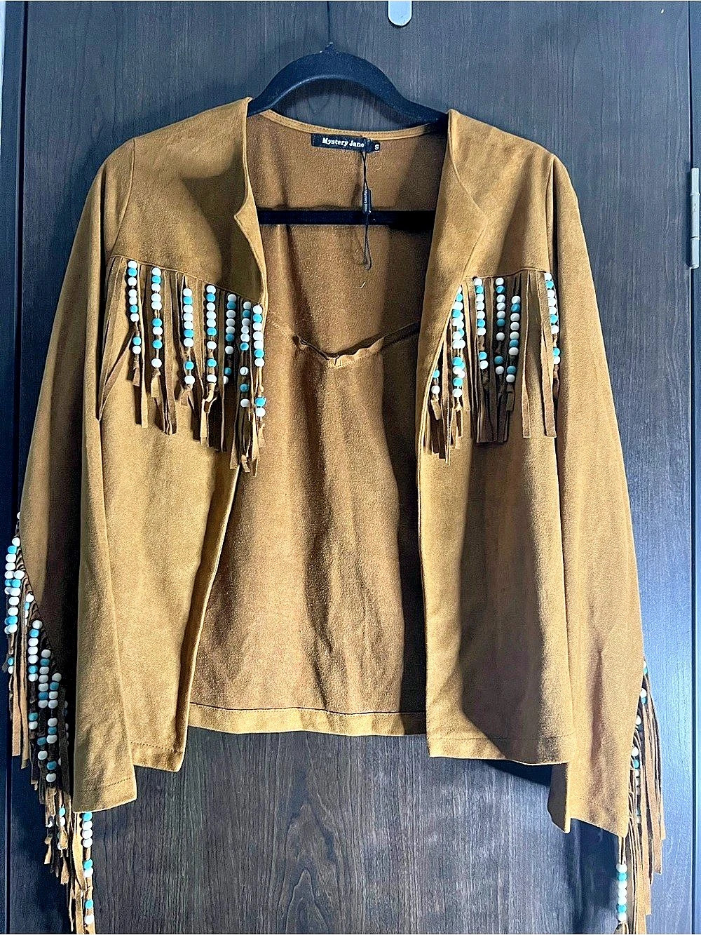 Mystery Jane Fringe Jacket Brown & Blue Size Small Like New